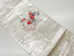 リサイクル　冊子に秋草模様刺繍名古屋帯